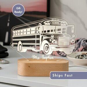 School Bus Night Light – Personalized LED Room Decor for Kids